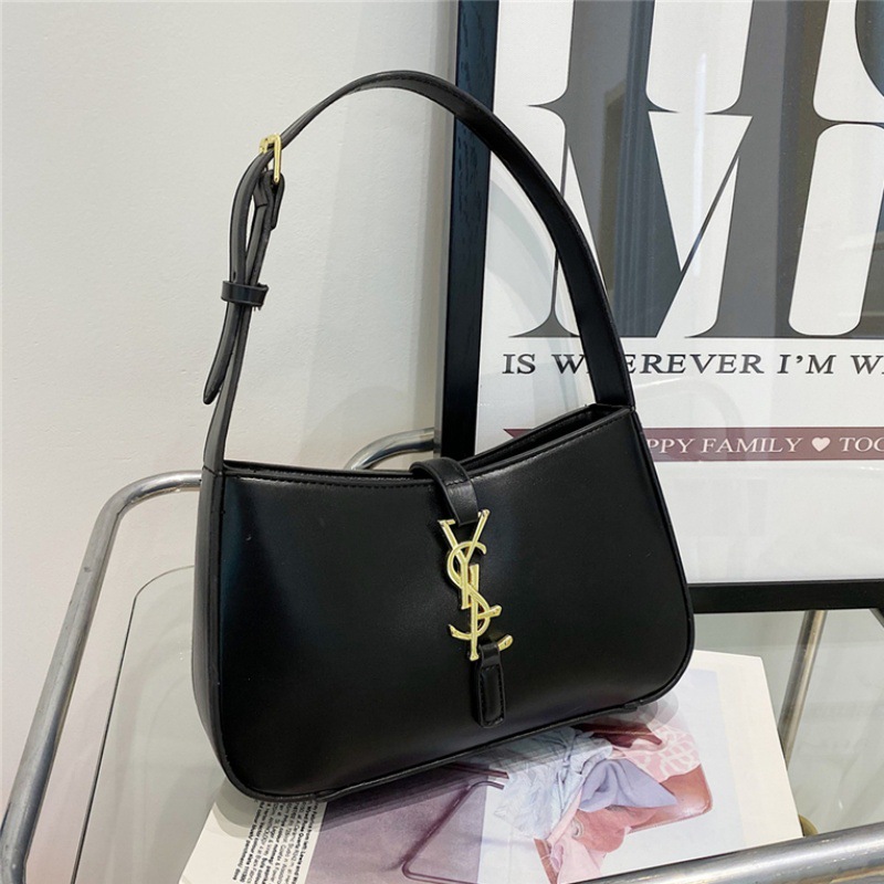 YSL Leather Hobo Shoulder Bag (BOXED) - Black
