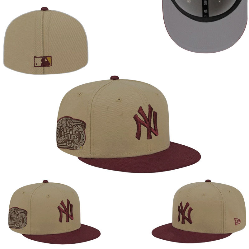 New Era New York Yankees 59FIFTY fitted cap featuring a camel beige crown, maroon brim,
