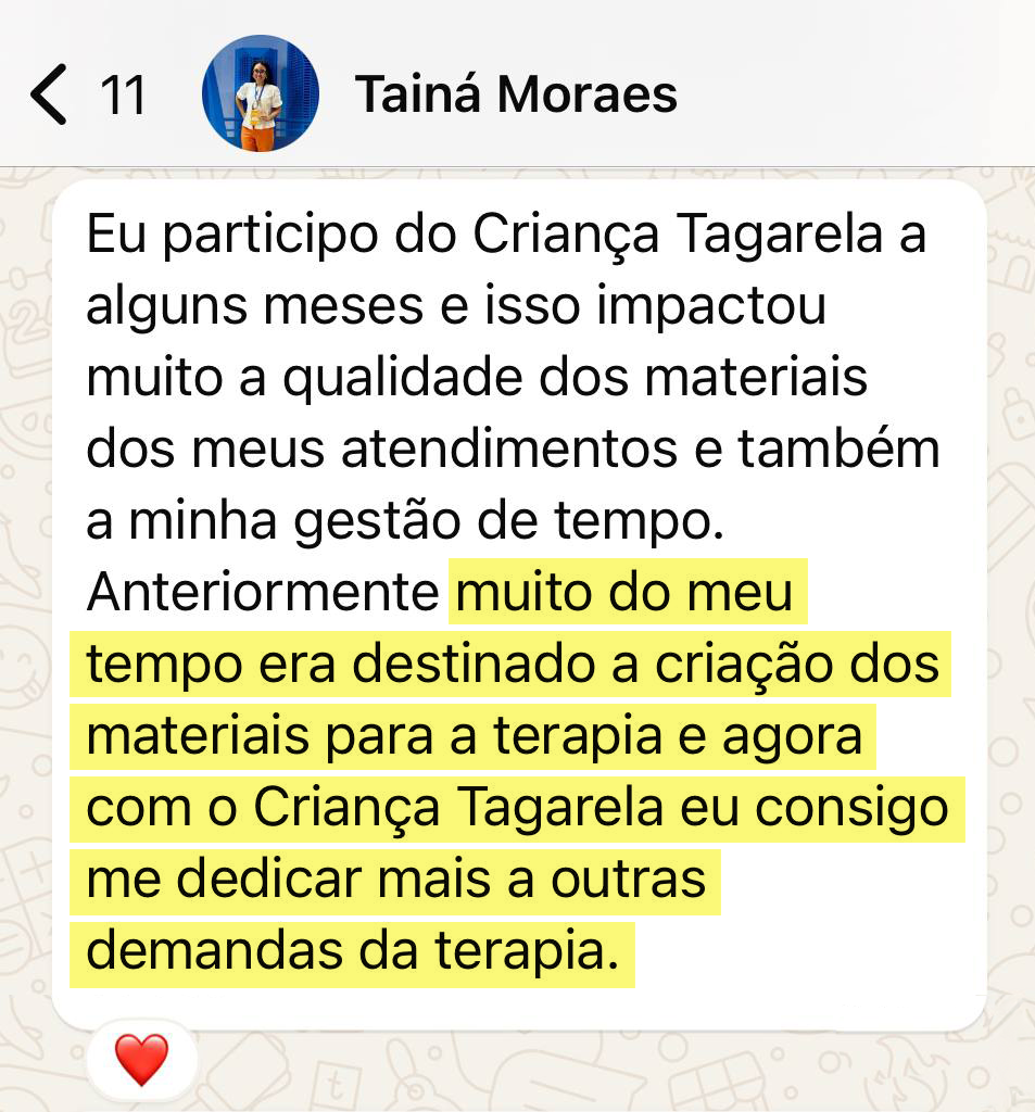 Depoimento da fonoaudióloga Taina sobre o Criança Tagarela Clube