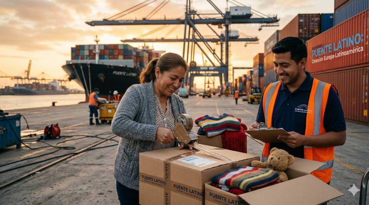 Familia en Nicaragua recibiendo una caja enviada desde España