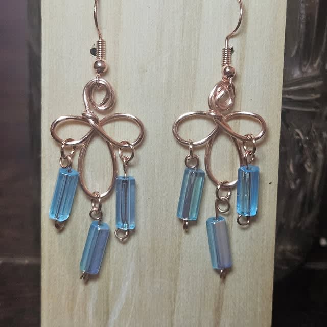 Blue Crystal Drops - Copper wire wrapped with blue crystal beads