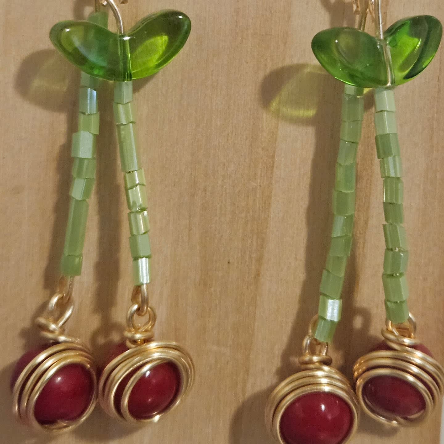 Red Stone Wire Wraps - Bold wire-wrapped red stone earrings