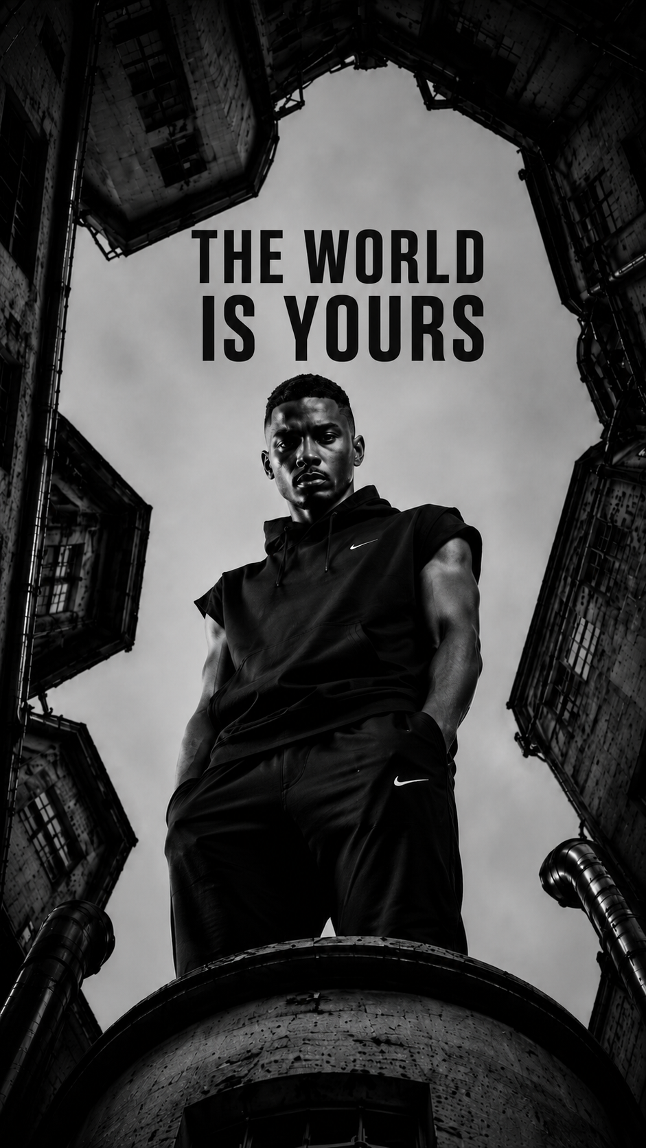 Final campaign image showing athlete above the world