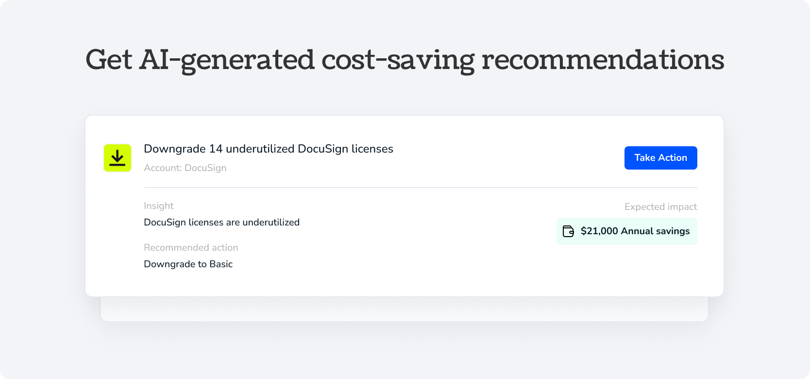 Get AI-generated cost-savings recommendations Docusign - Torii Integration