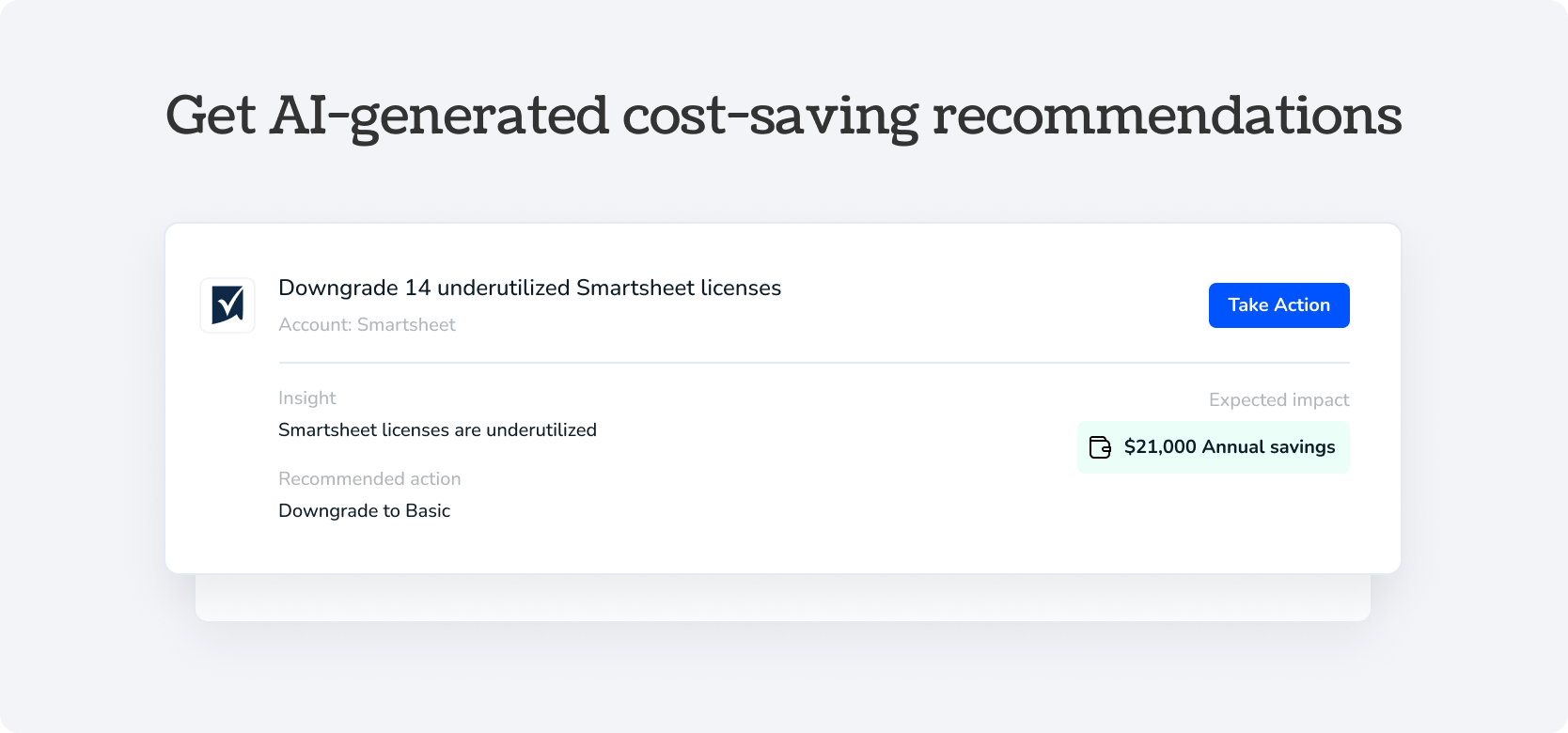 Get AI-generated cost-savings recommendations Smartsheet - Torii Integration