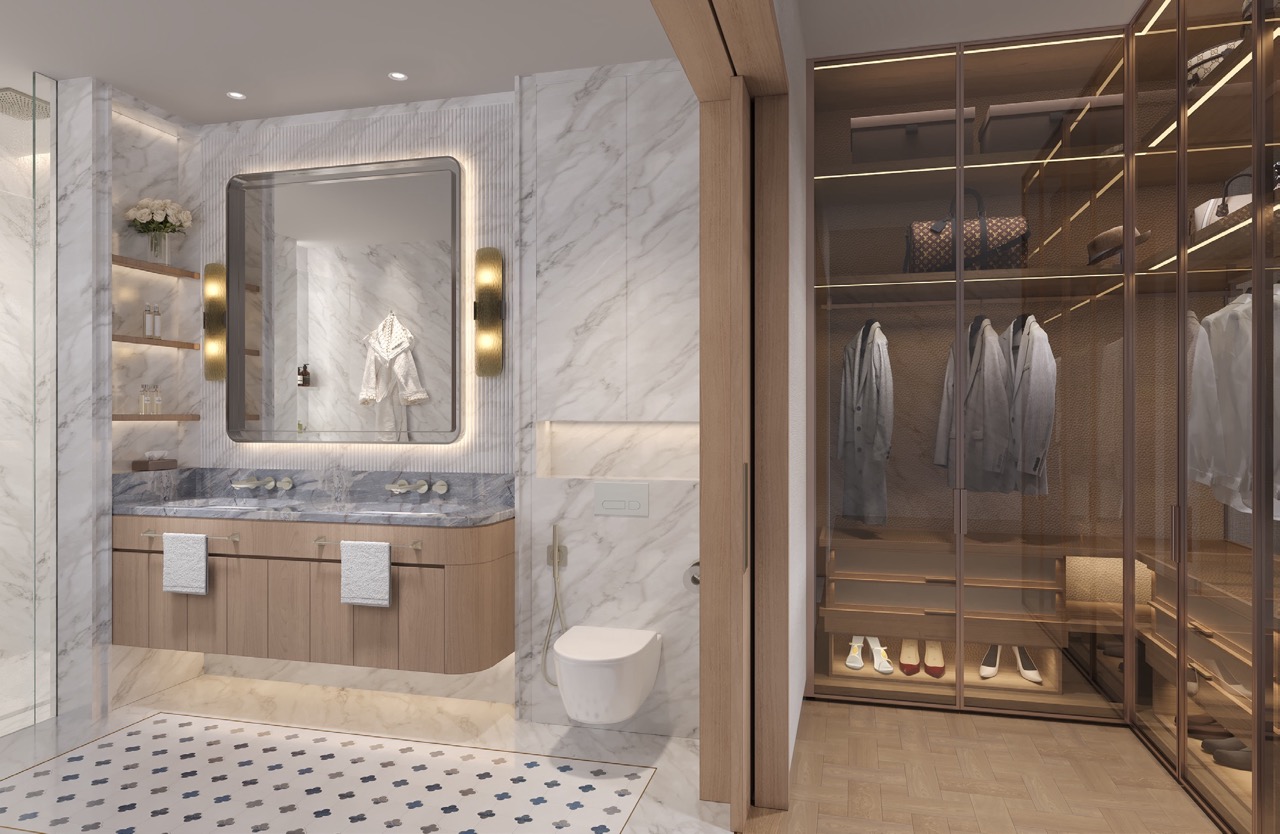 Rixos Al Reem Residences luxury bathroom and walk in wardrobe