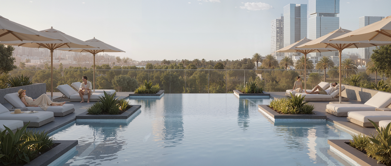 Rotana Residences infinity pool and landscaped deck