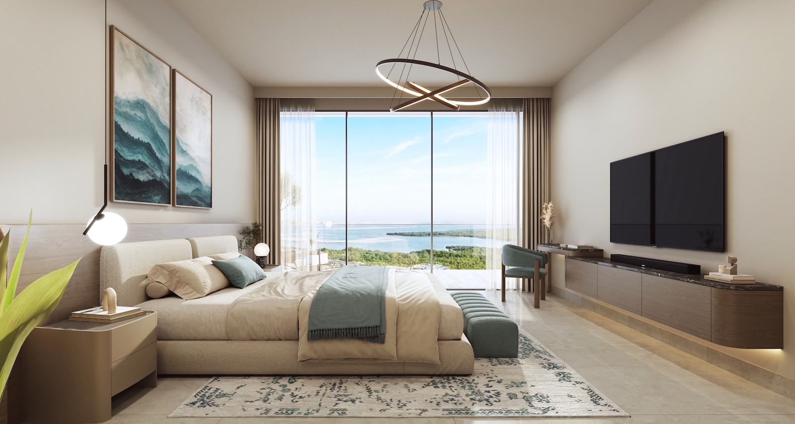 Modern bedroom interior at Rotana Residences Abu Dhabi