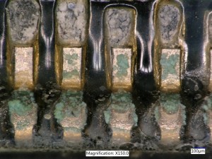 Corrosion attacking the lead pads