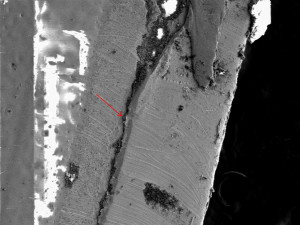 Micrograph of point where resistor opens