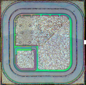 Using interference contrast, the green ring depicts the active area of the die