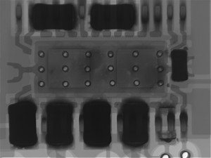 X ray of failed device, irregular solder below die