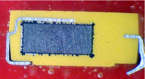 Cross section of tantalum capacitor showing internal structure