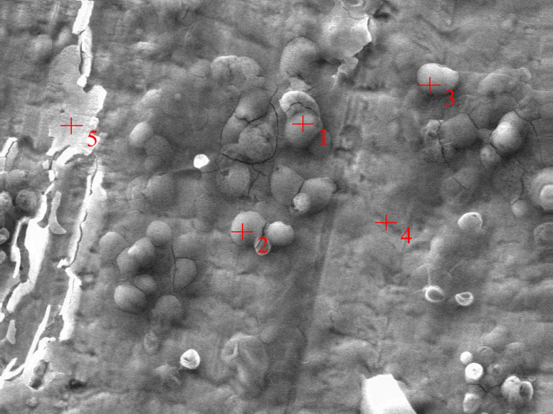 Micrograph of substance, black clumps