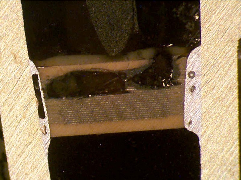 failed cap, solder voiding on hex side