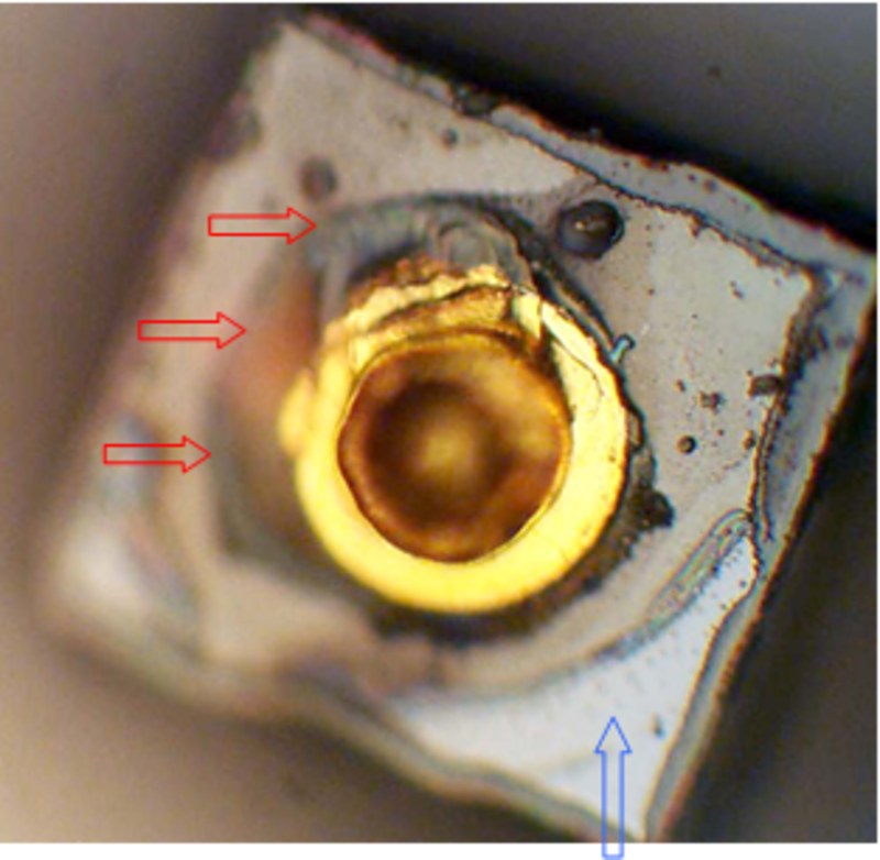 Area of corrosion near the arrows