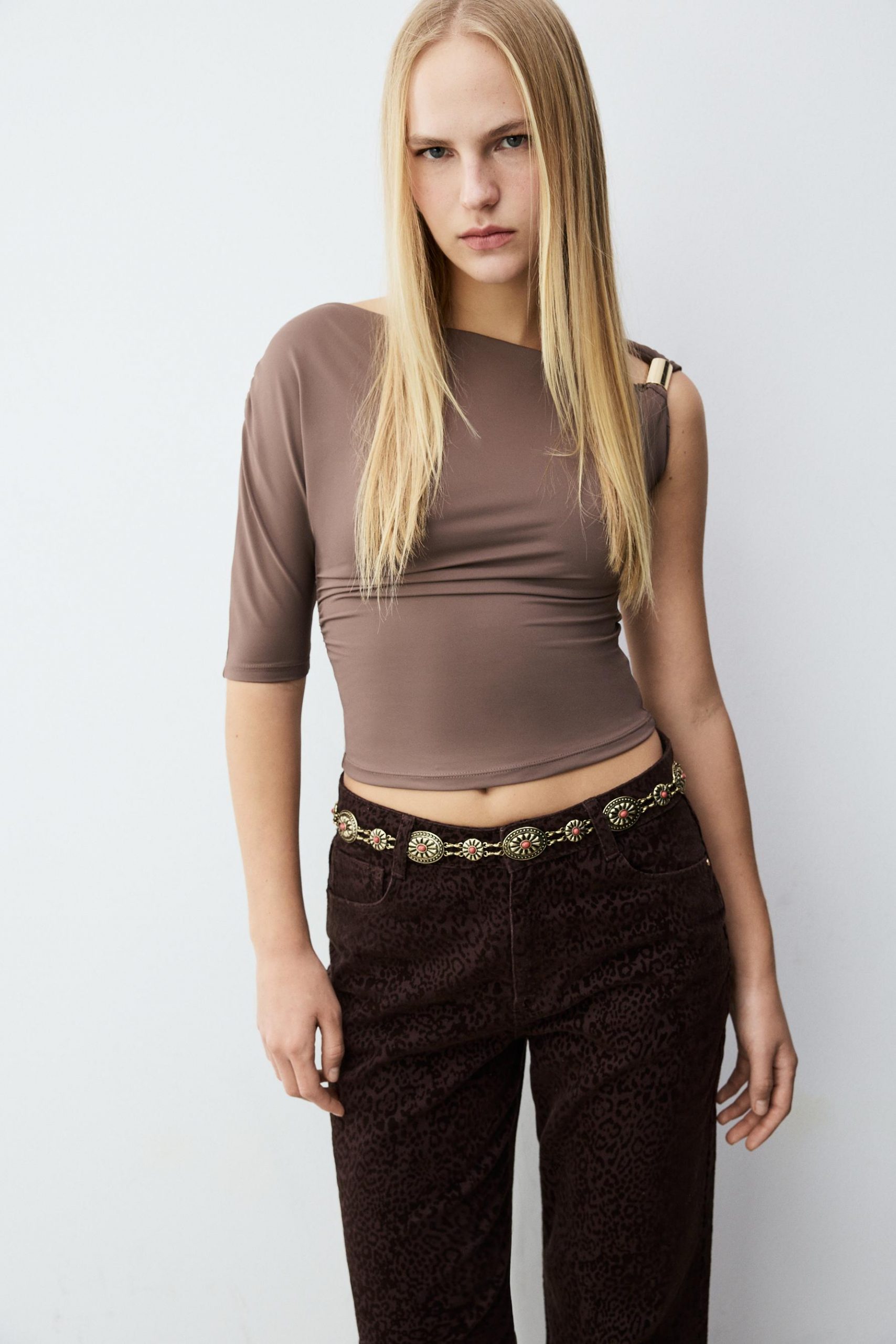 Sand Archive Architectural Asymmetric Gold Appliqué Top
