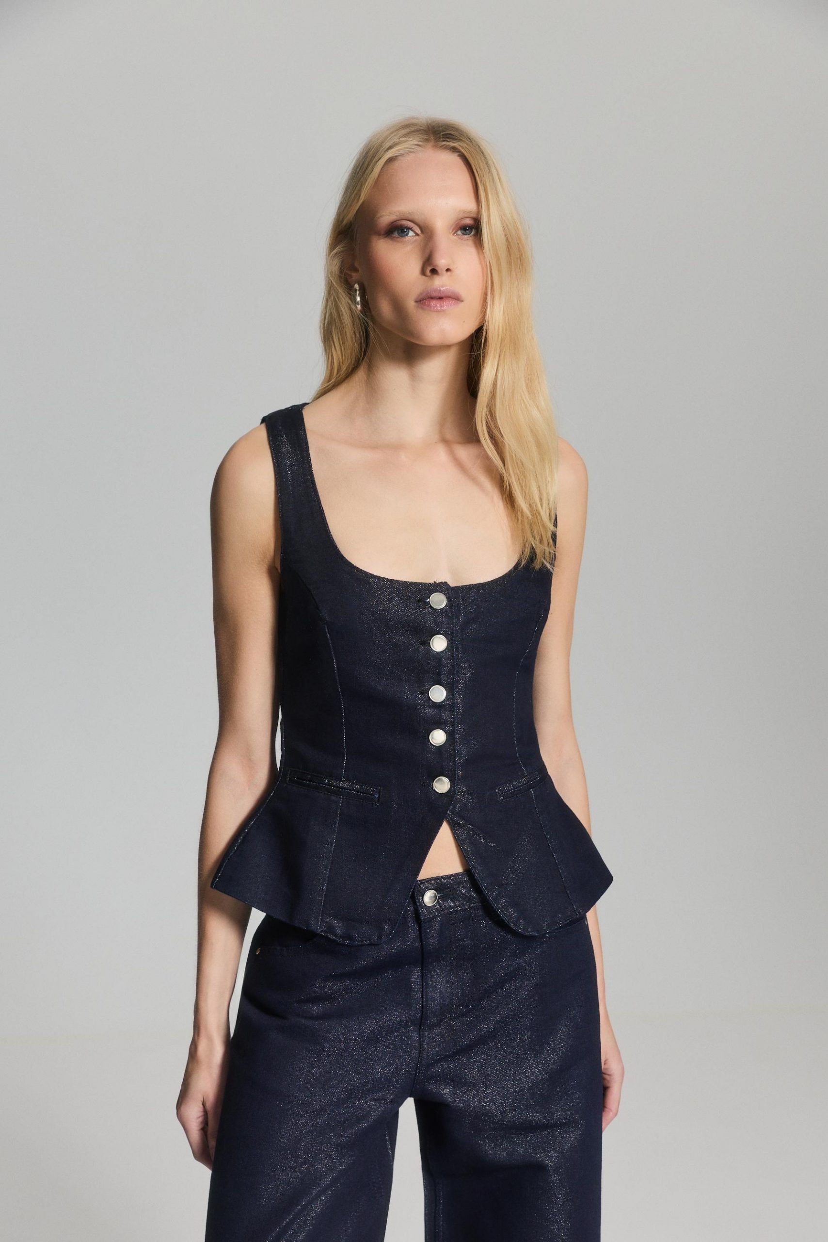 Cobalt Archive Architectural Shimmery Denim Waistcoat