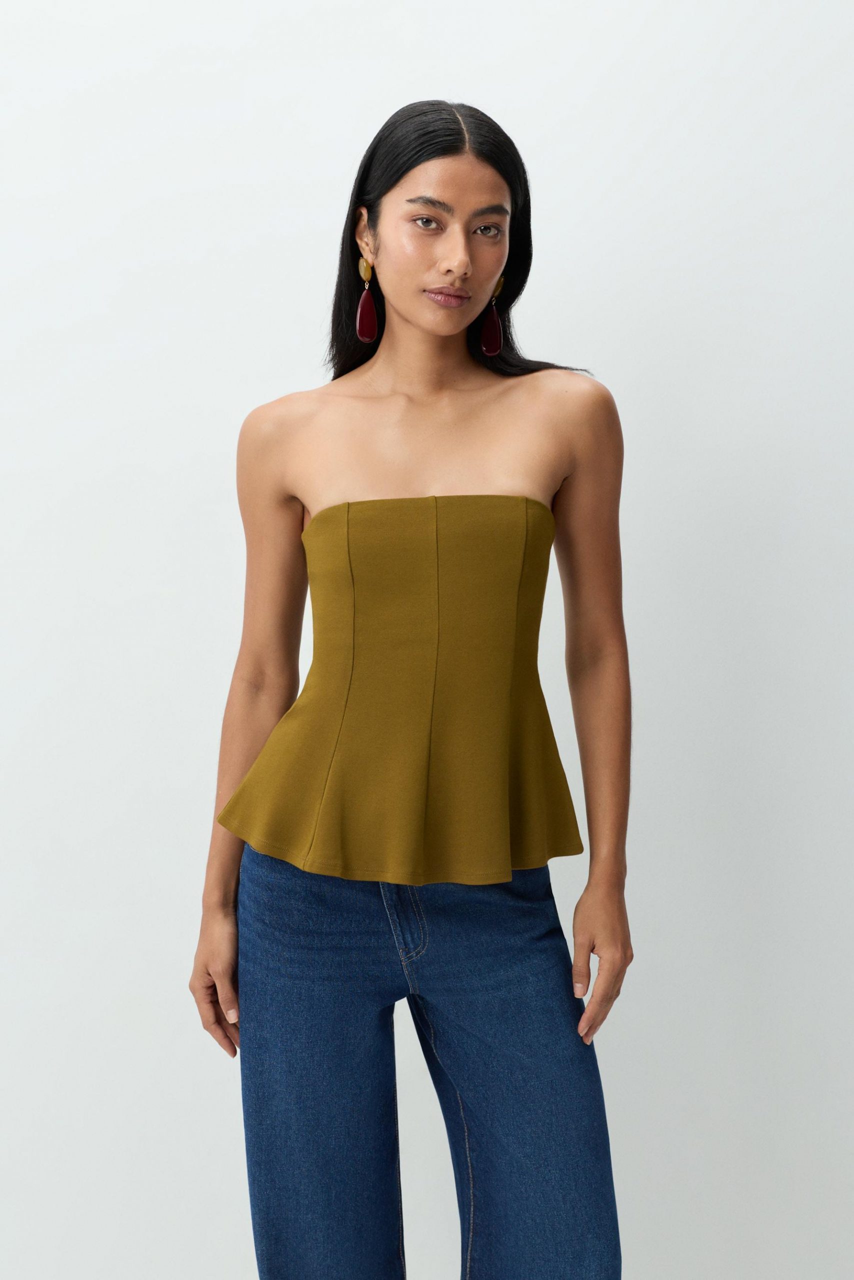 Sand Zenith Architectural Strapless Panelled Top