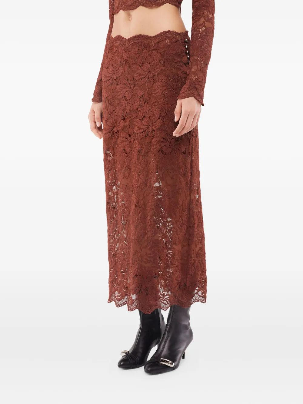 Onyx Monarch Architectural Lace Floral Midi Skirt