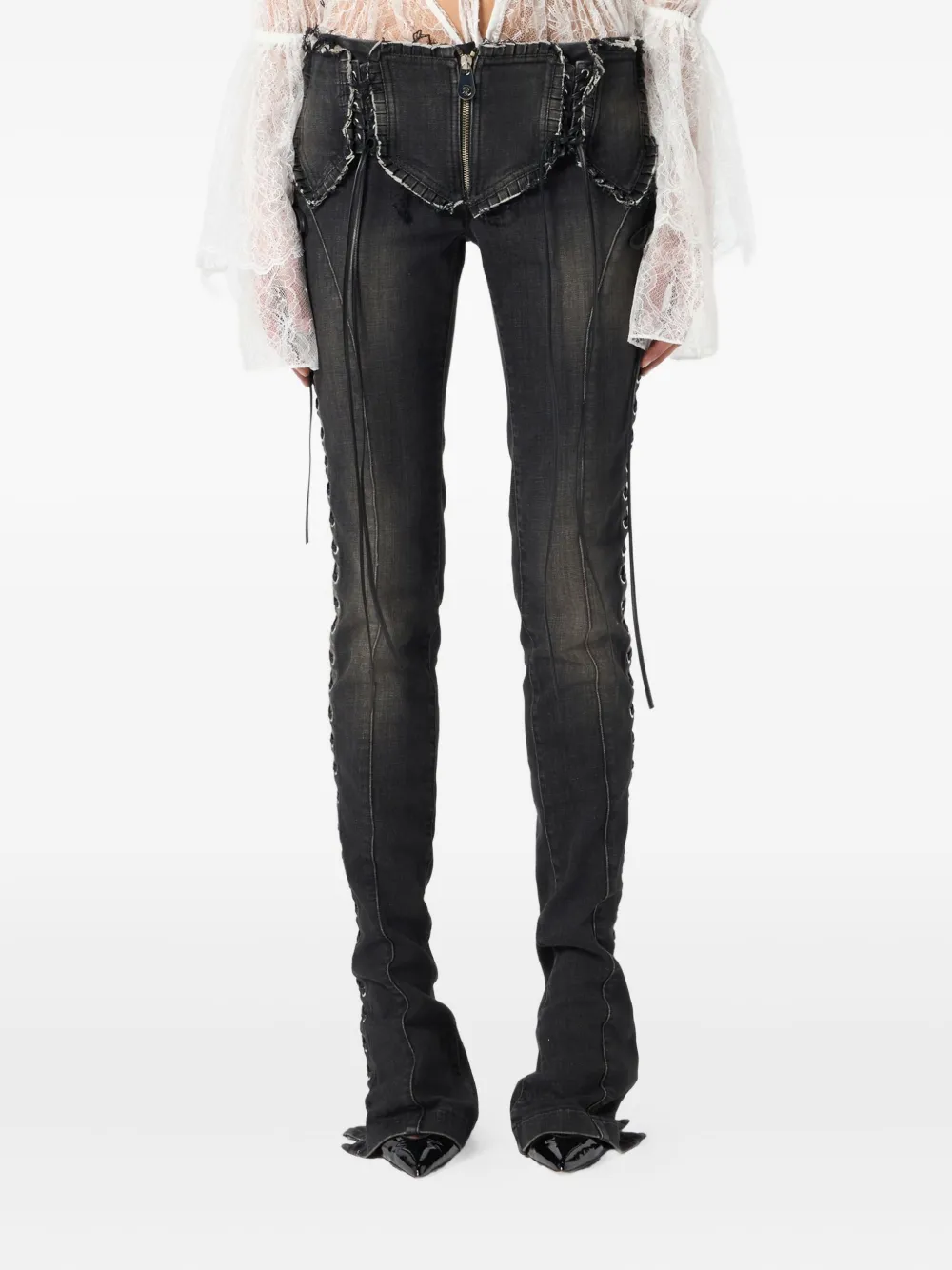 Azure Archive Architectural Lace-Up Detail Jeans