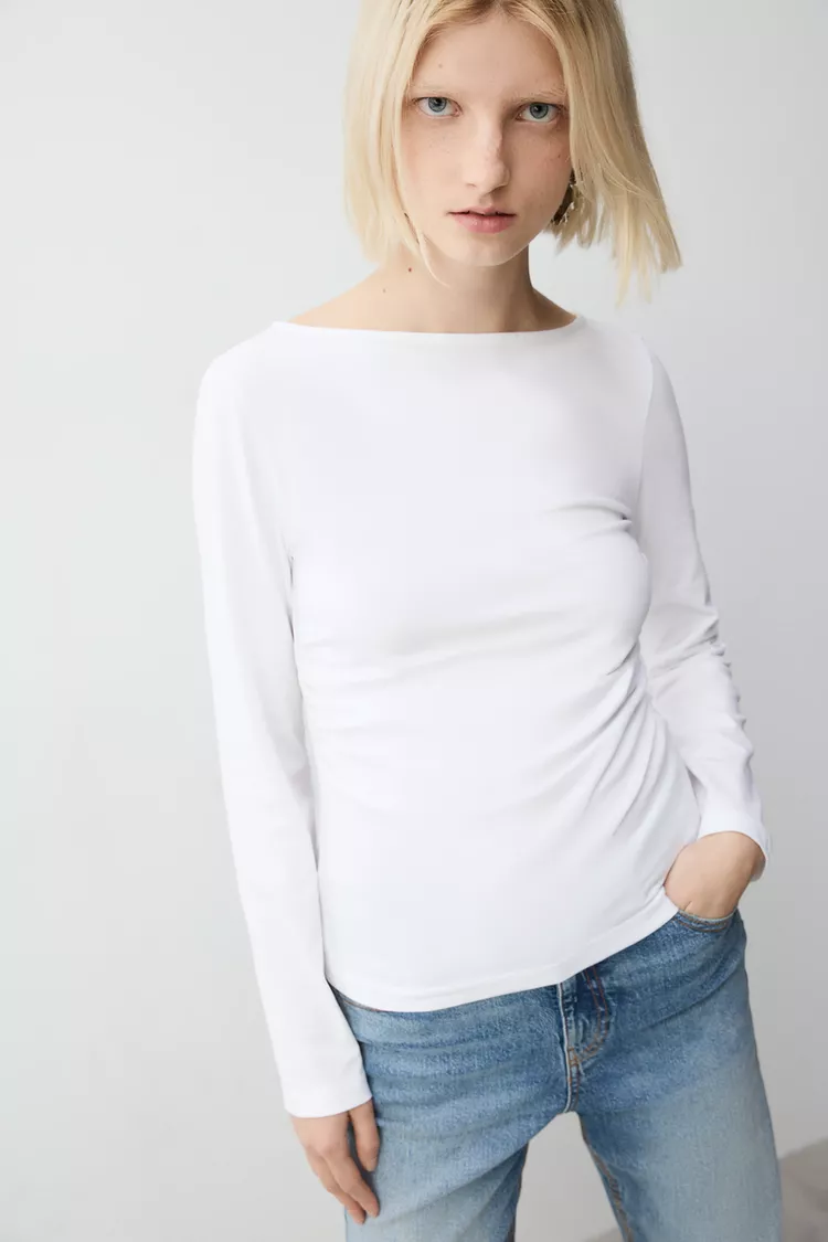 Alabaster Verge Gathered Boat Neck Tee