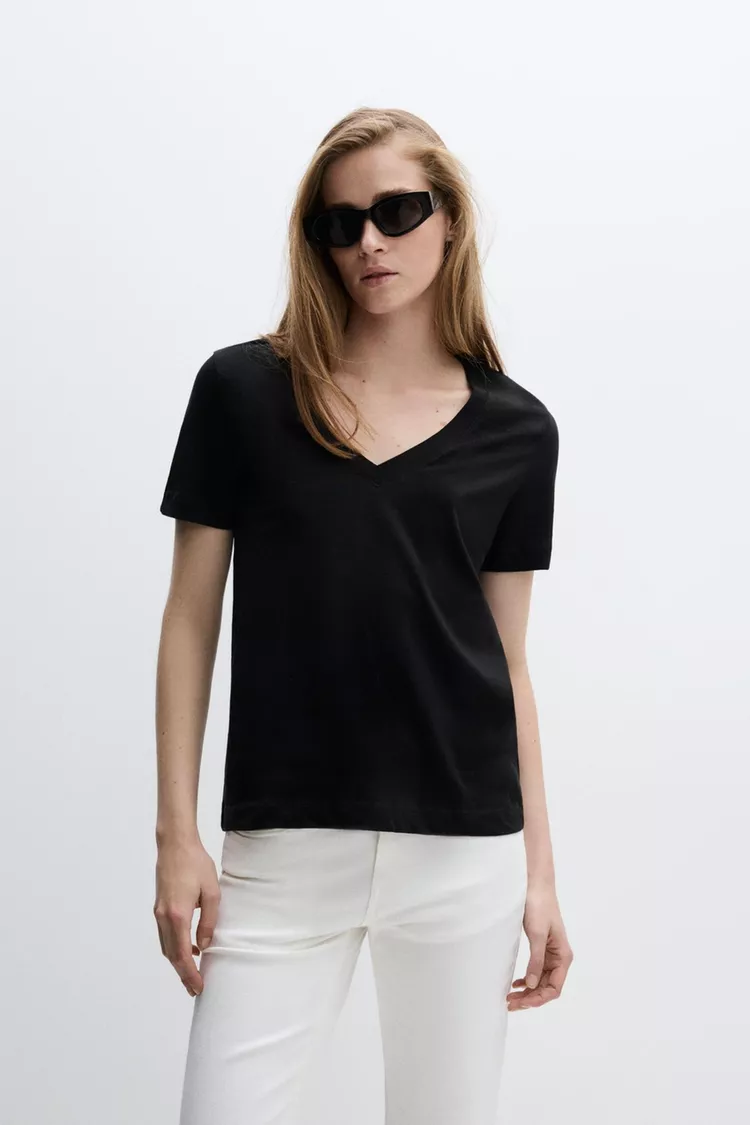 Charcoal Linear V-Neck Architectural Tee