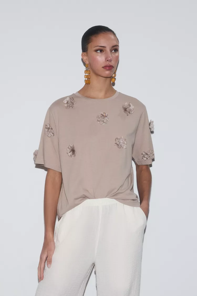 Mink Blossom Architectural Appliqué Tee
