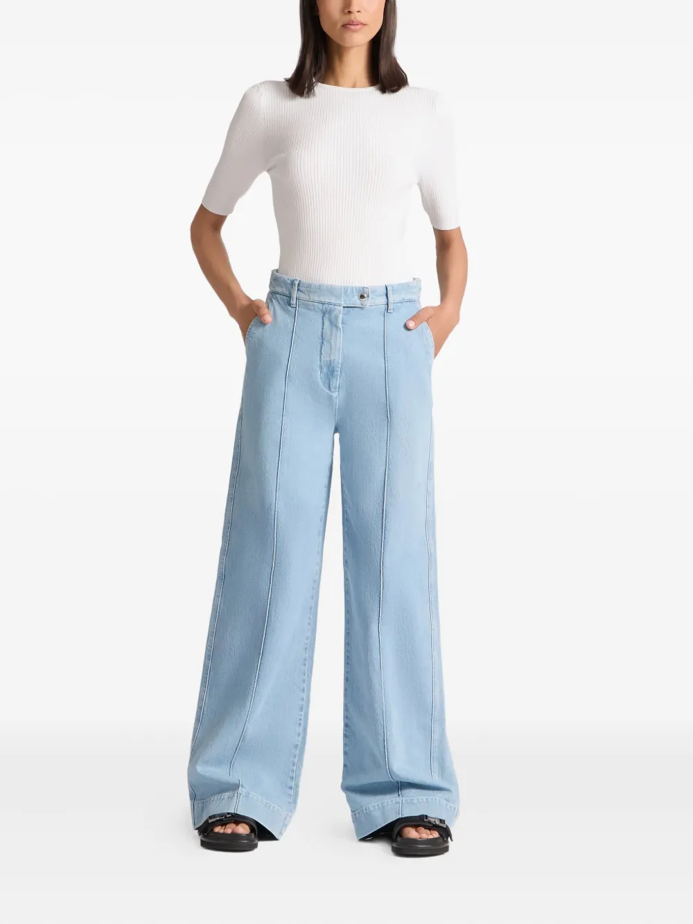 Sky Linear Architectural Vertical Seam Jeans