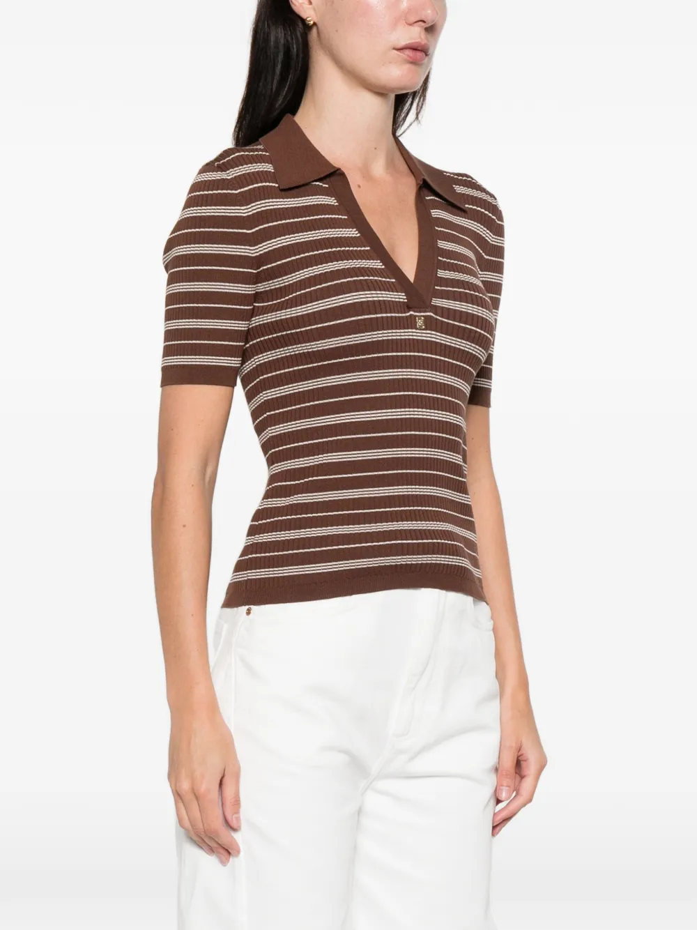 Sepia Linear V-Neck Polo Top
