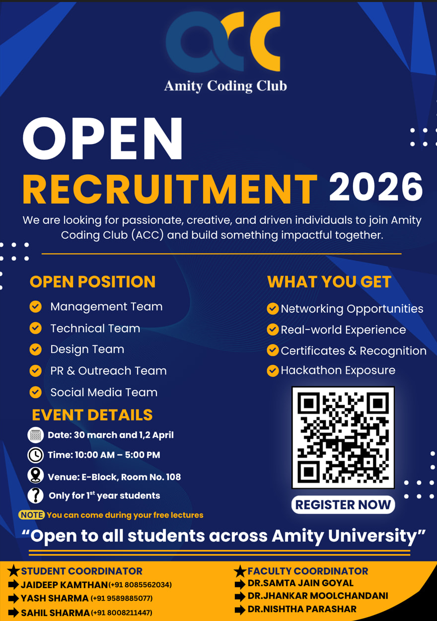 Amity Coding Club Recruitment Drive 2026–27 event poster
