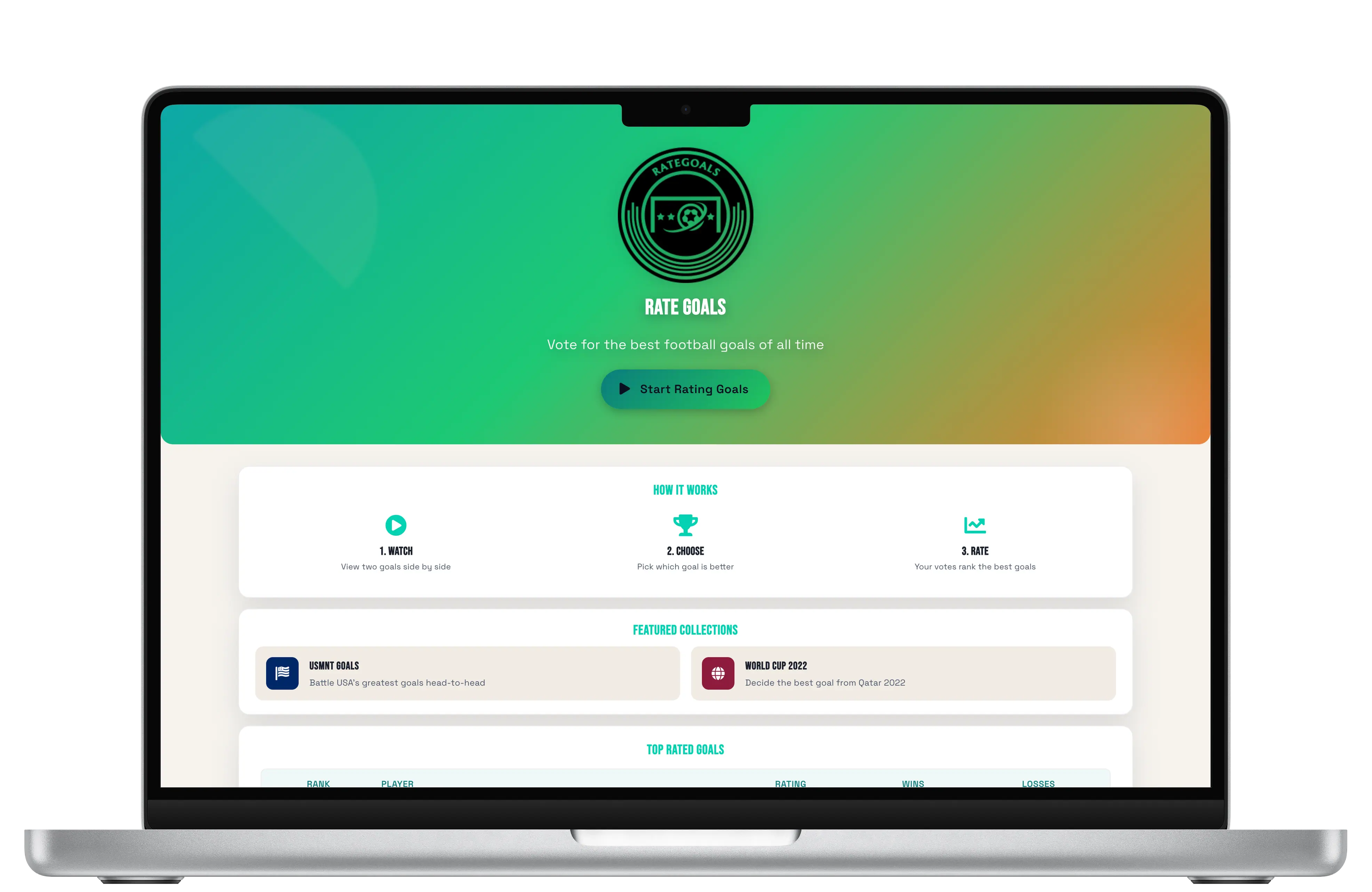 RateGoals desktop and mobile application showcase
