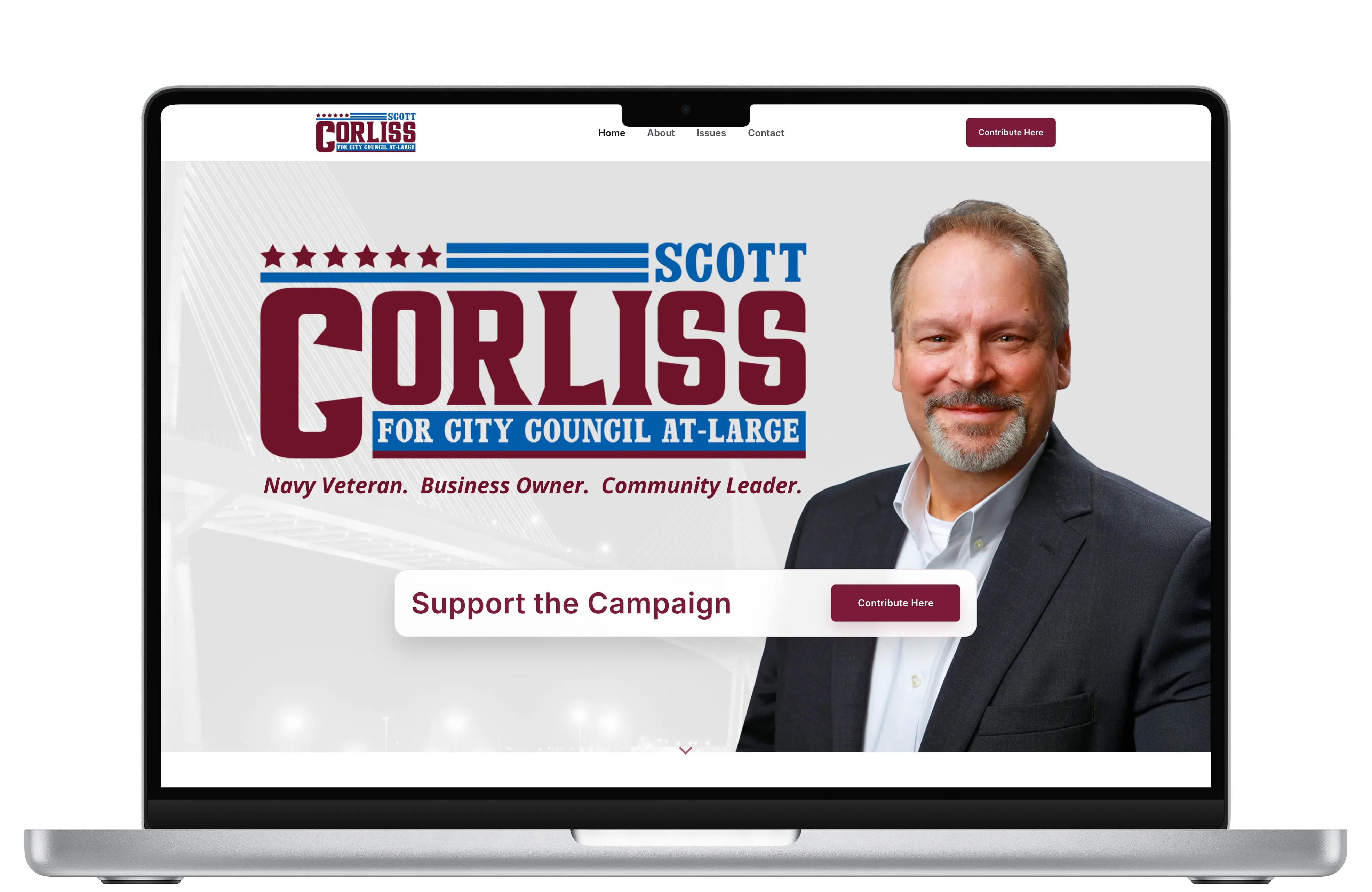 Corliss for Council desktop and mobile website showcase
