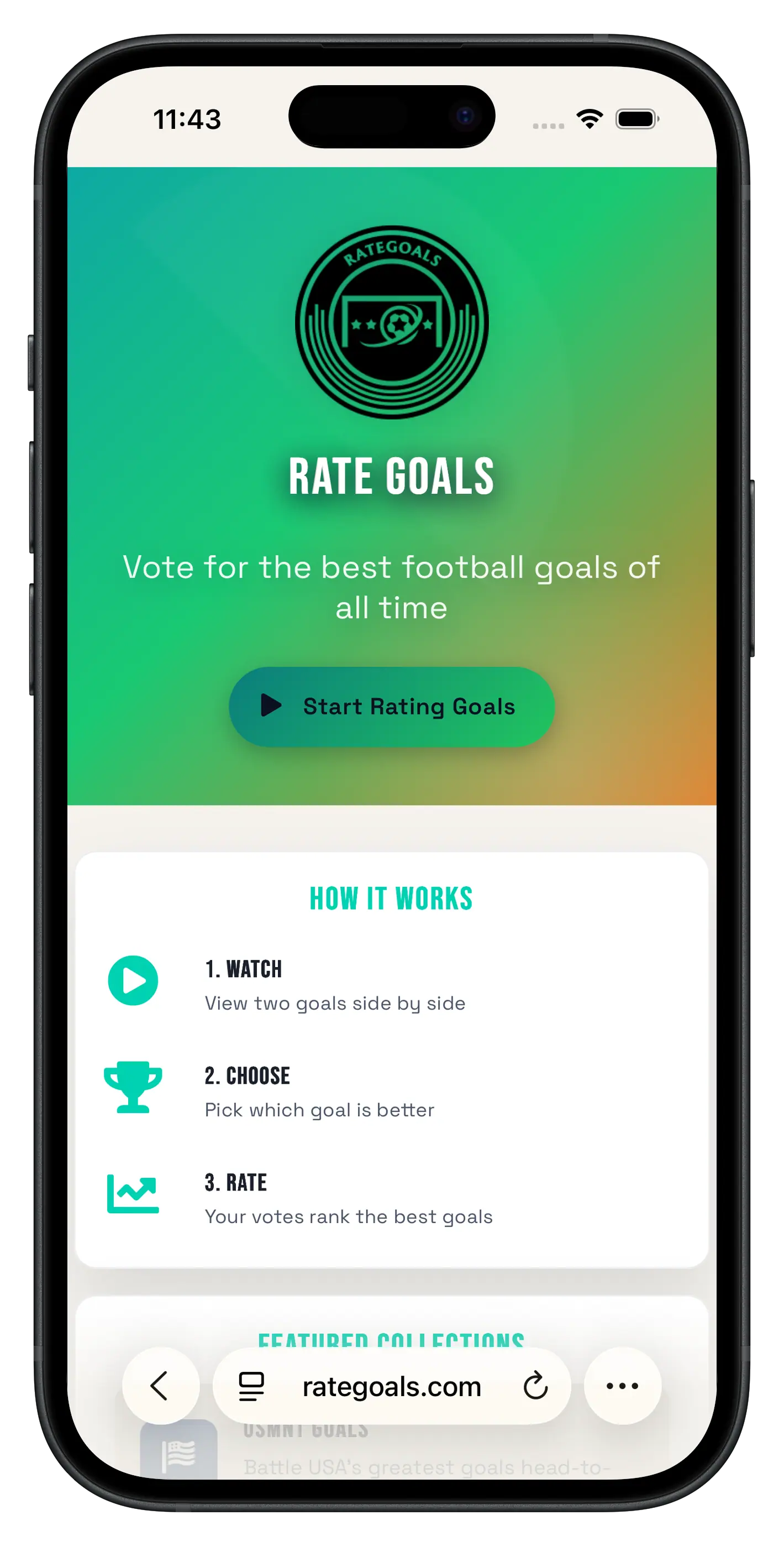 RateGoals mobile website showcase