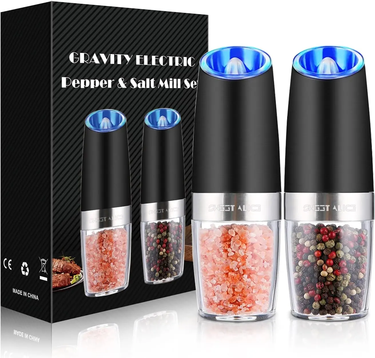 AmuseWit Gravity Electric Salt and Pepper Grinder Set