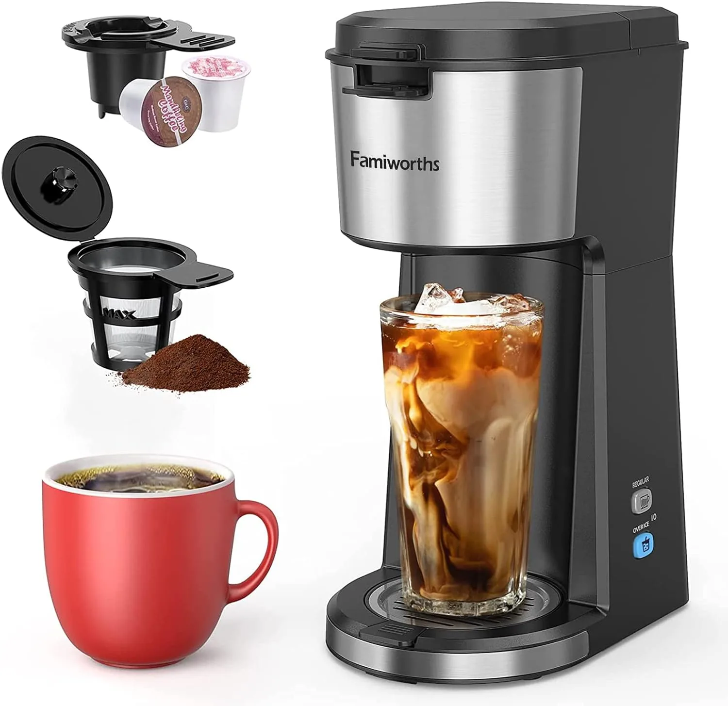 Famiworths Single Serve Coffee Maker for K Cup & Ground Coffee, With Bold  Brew, One Cup Coffee Maker, 6 to 14 oz. Brew Sizes, Fits Travel Mug,  Classic