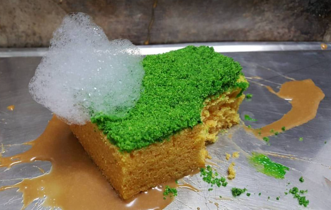 Dirty sponge optical illusion made of food, from chefbenchurchill Instagram