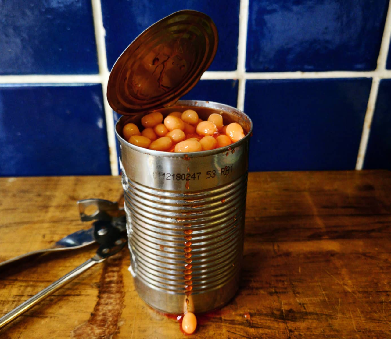 Open can of beans that are actually made of marzipan, chefbenchurchill instagram