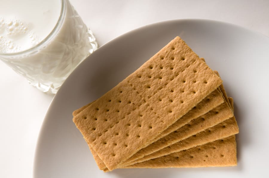 A white plate of delicious stack graham crackers