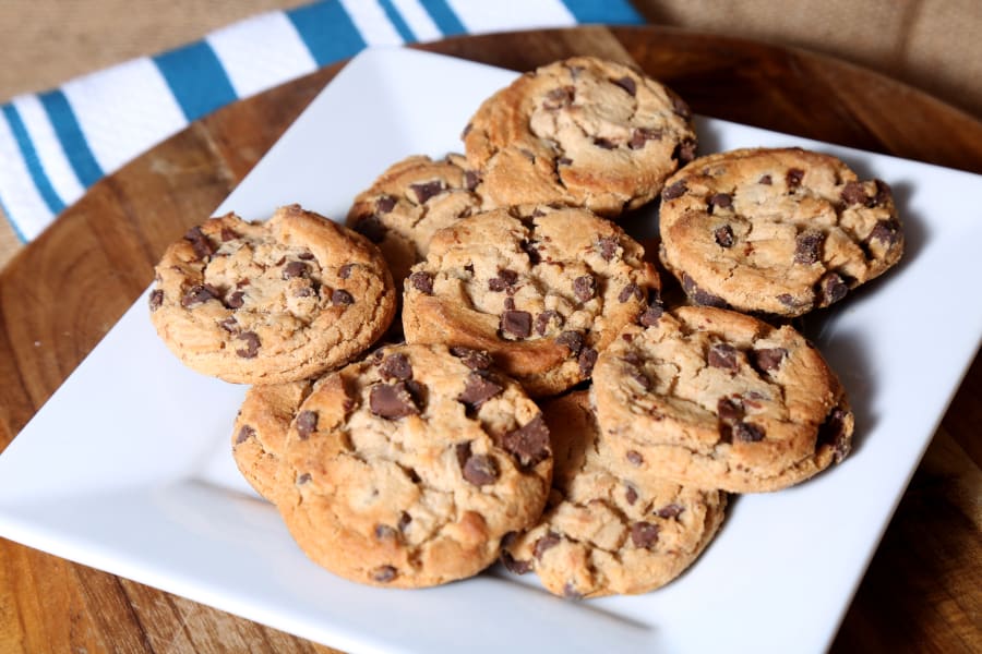 Freshly baked chocolate chip cookies