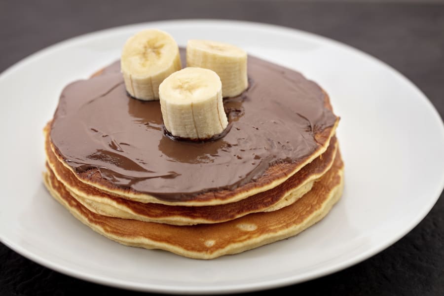Pancakes with Chocolate Sauce and Banana.