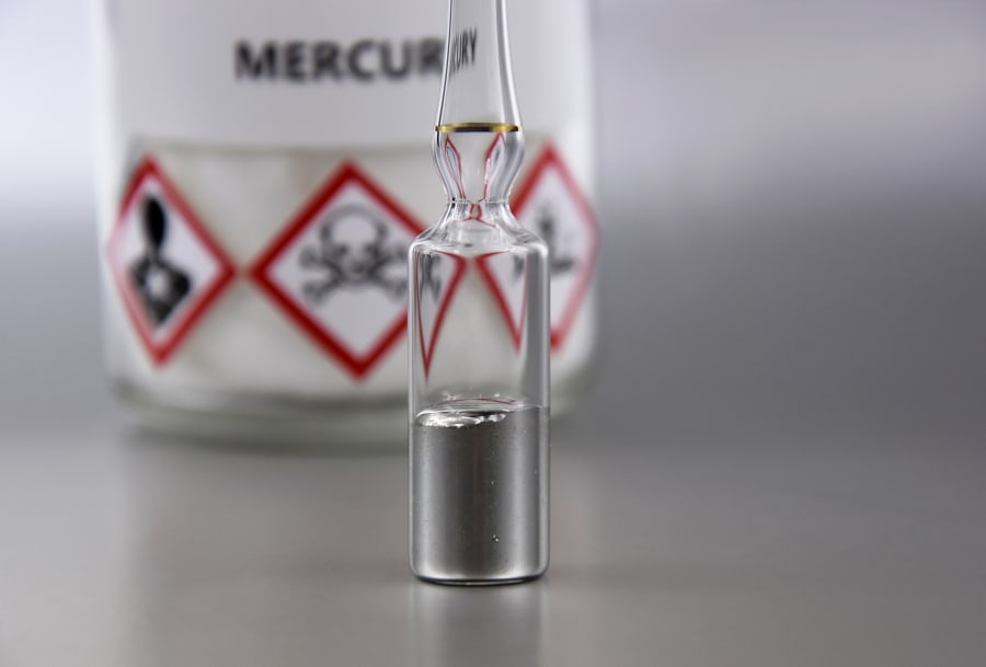 Laboratory accessories images. Mercury in a sealed ampoule stock photo.