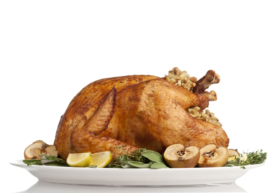 Thanksgiving turkey on white background.