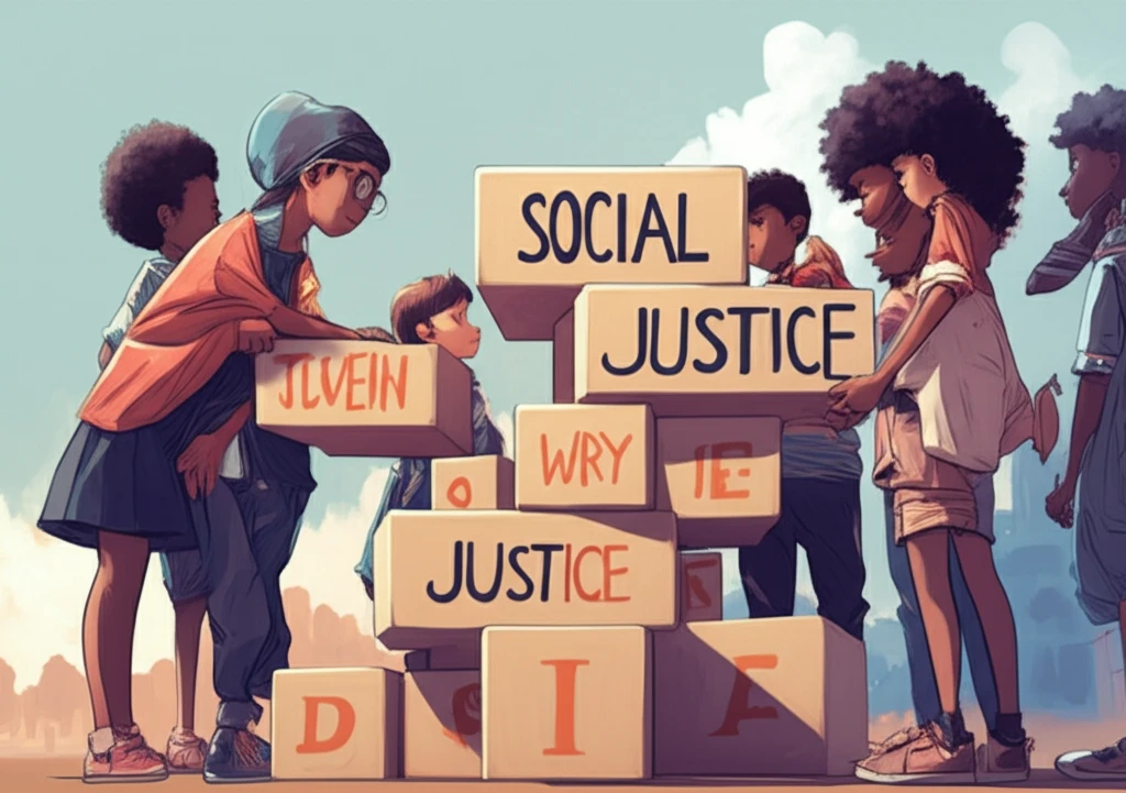 Diverse group of middle school students collaboratively building a more equitable world.