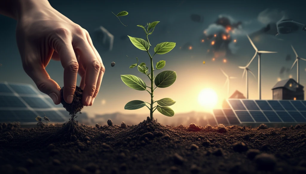 Hand planting a seedling in a sustainable community.