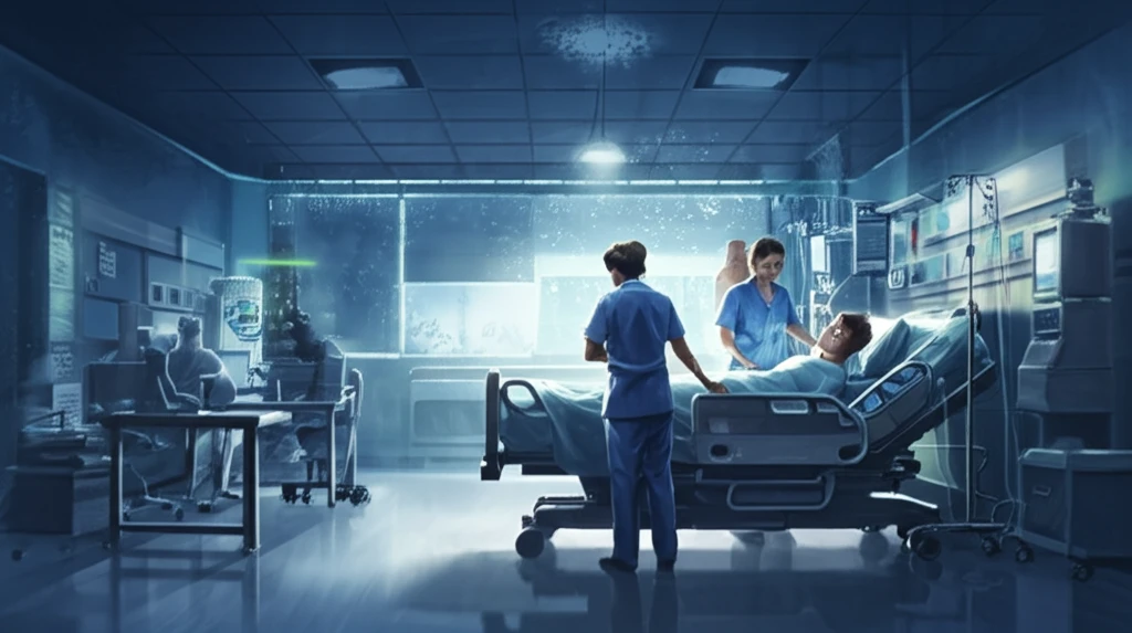 Serene ICU environment with soft lighting to symbolize delirium prevention.