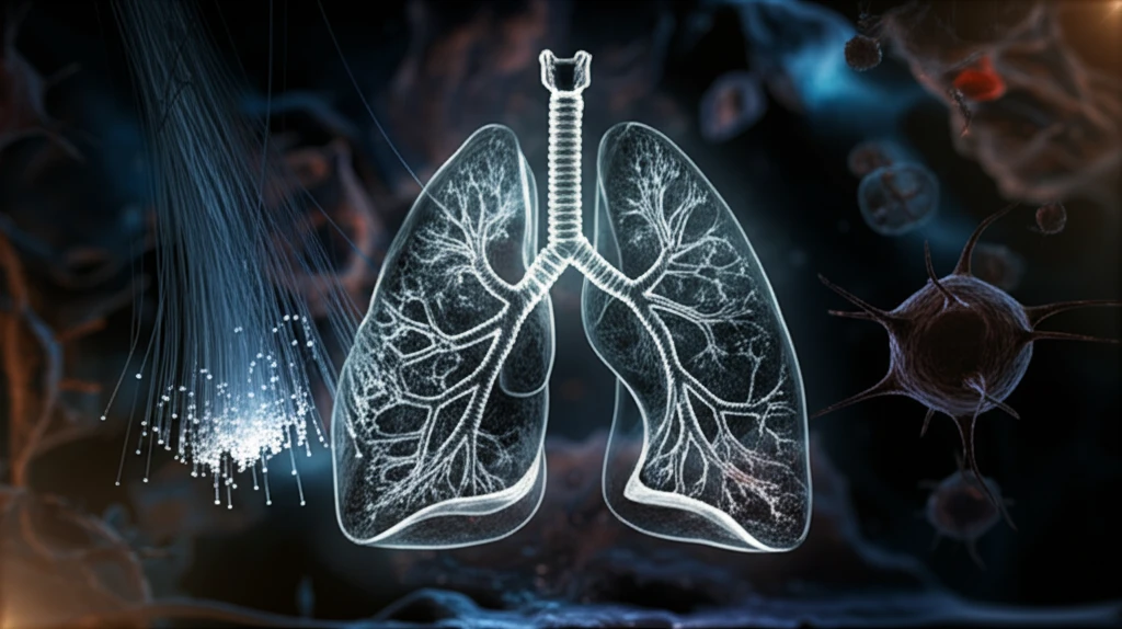 Lungs interwoven with fiber optics symbolizing early cancer detection.