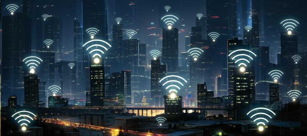 Futuristic cityscape with mm-Wave antennas