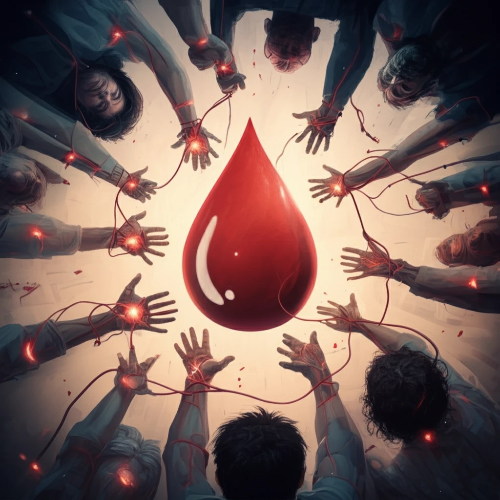 Stylized image showing community and blood donation.