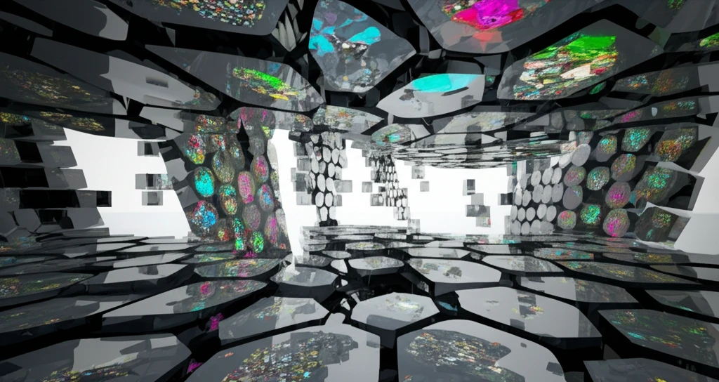 Translucent, glowing ceiling panels made from recycled plastic in a futuristic cityscape.